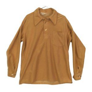 Mens‎ Vintage 60s 70s Tan VeLour Long Sleeve Shirt, Big Collar, Large, 46 chest